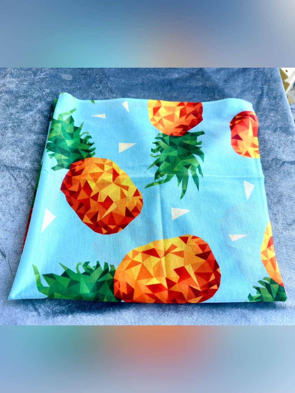 Tropical Geometric Pineapple Print Bandana- Bright Blue Background
